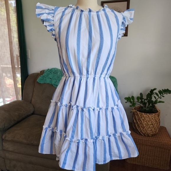 Sail to Sable Dresses & Skirts - Sail To Sable Jacquard Stripe Ruffle Neck Mini Dress Size XS